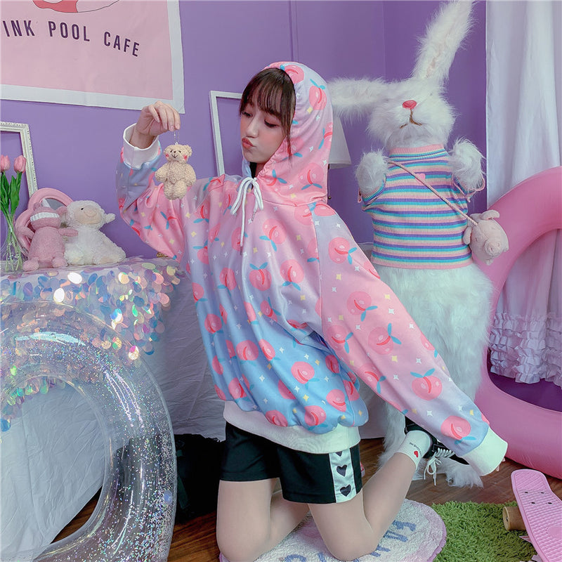 Peach Print Bat Sleeve Hoodie PL20883