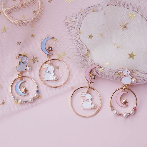 Cute Moon Rabbit Ear Studs PL50390