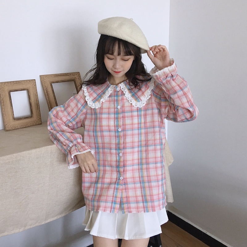 Pastelloves doll collar plaid shirt PL21066