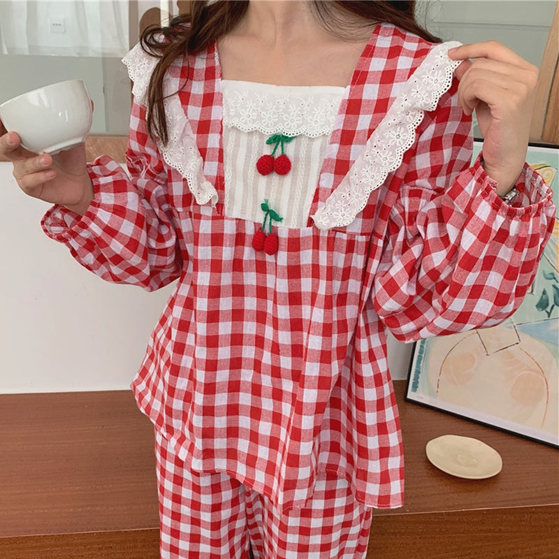 Lace Plaid Pajama Set PL21077