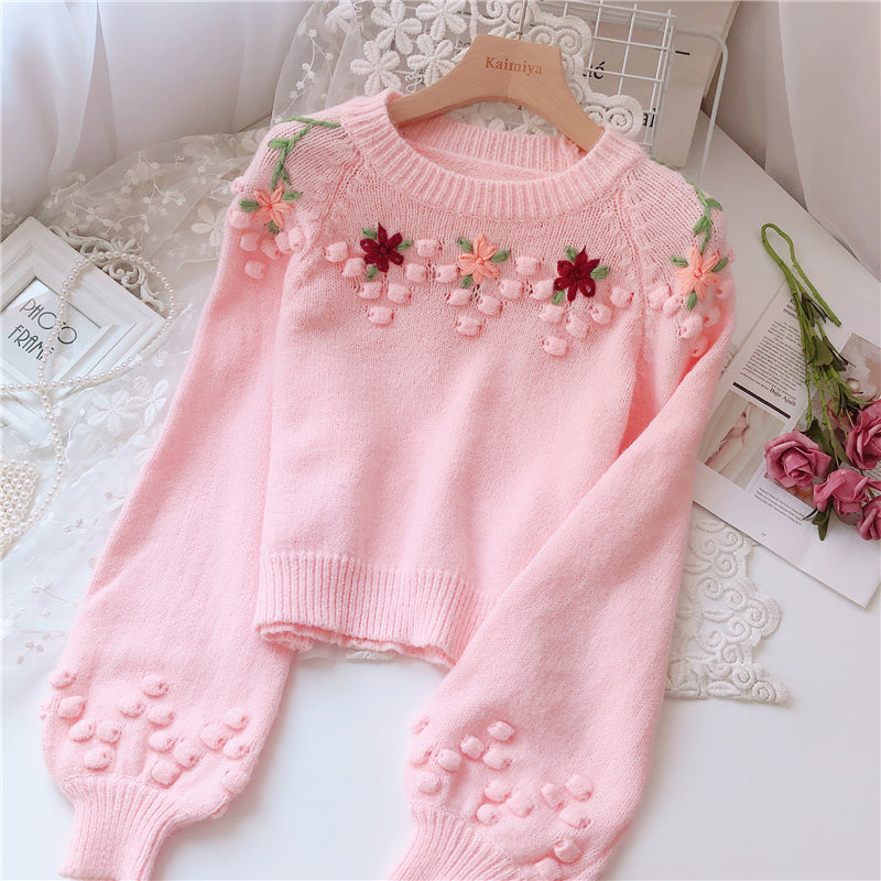 Lantern sleeve knitted sweater PL50938