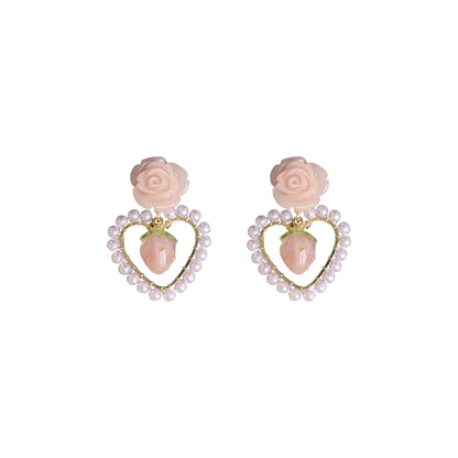 Lovely pink rose pearl love earrings PL51762