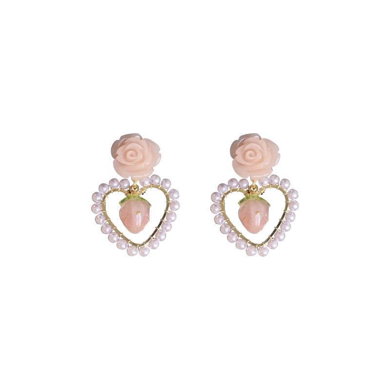 Lovely pink rose pearl love earrings PL51762