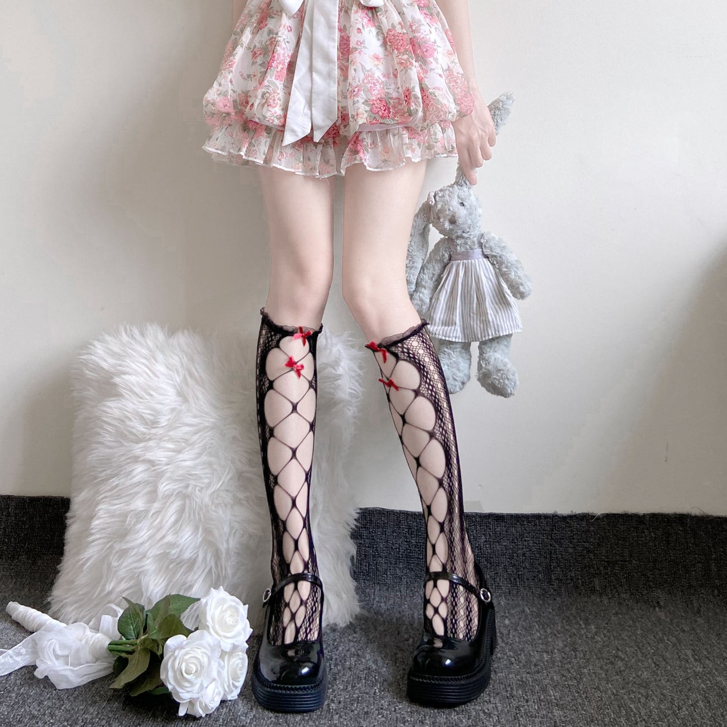 Lolita JK bow net stockings PL51564