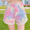 High-waisted tie-dye wide-leg denim shorts PL51692