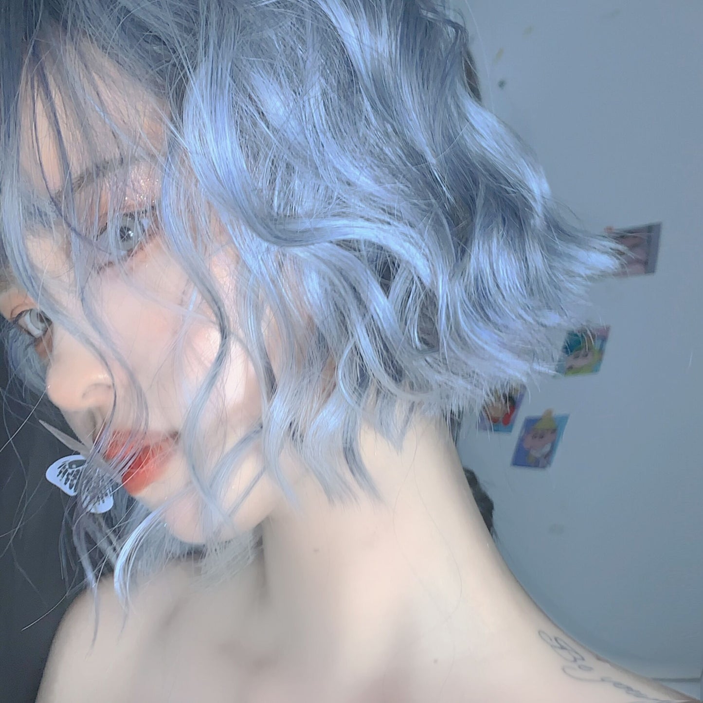 Harajuku blue gray short curly hair wig PL51474