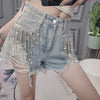 Fringed rhinestone denim shorts PL51577