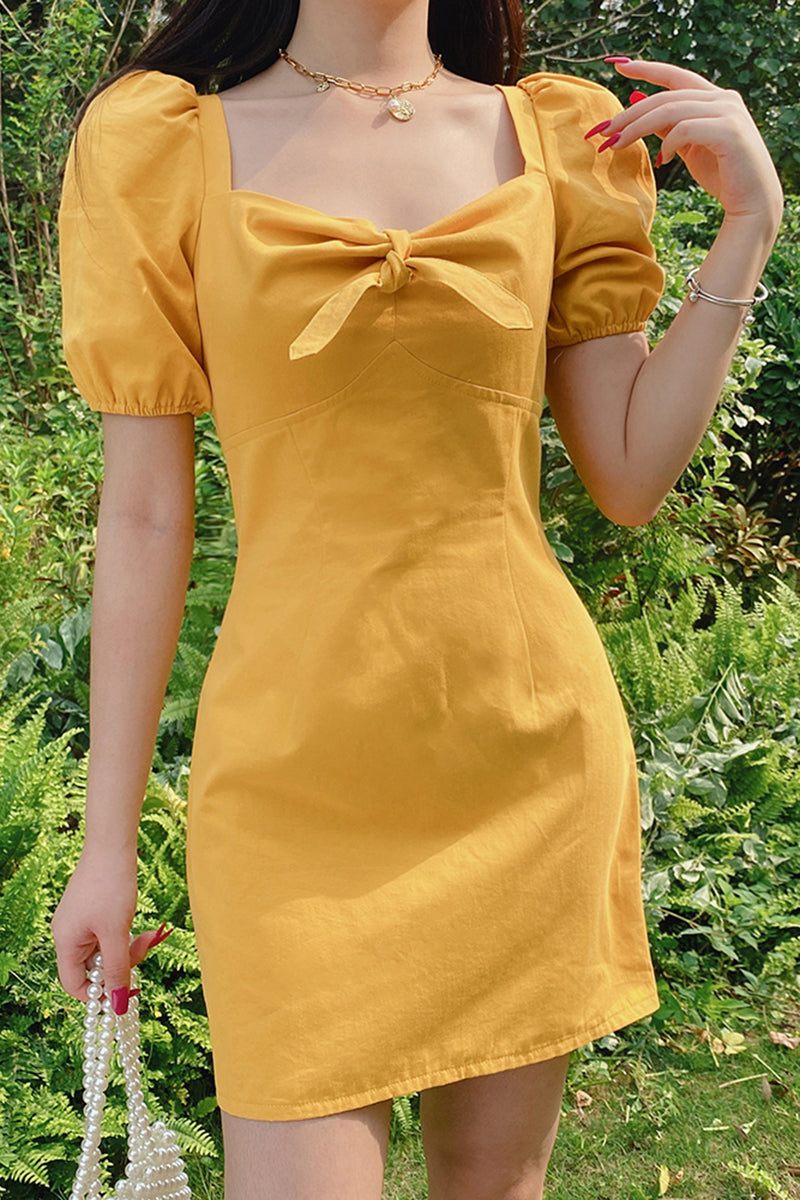 YELLOW SQUARE NECK DRESS  PL52275