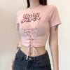 Cute Pink Lace Up Short Sleeve  PL52310