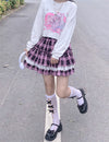 Black pink check pleated skirt PL52121