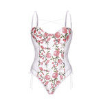 Embroidered flowers lace bodysuit PL52104