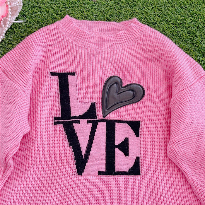 Pink Heart Letter Embroidered Sweater  P1052