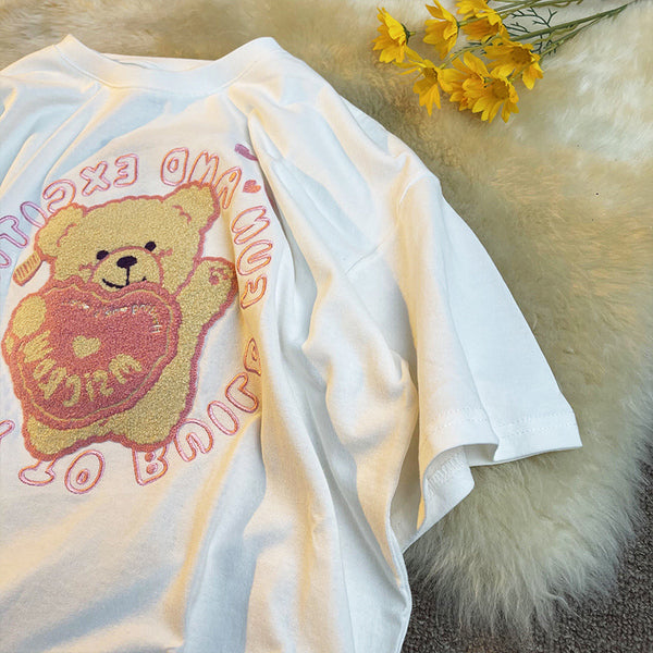 Cute bear embroidery T-shirt PL51562