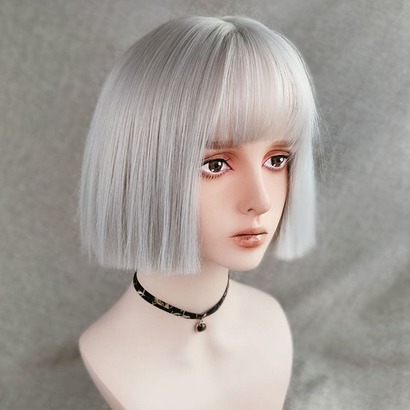 Silver white fluffy wig PL21056