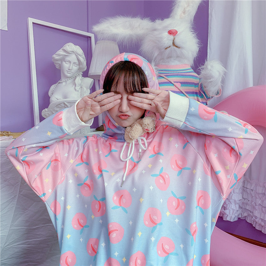 Peach Print Bat Sleeve Hoodie PL20883