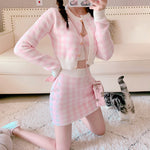 Pink Plaid Knit Set  PL52842