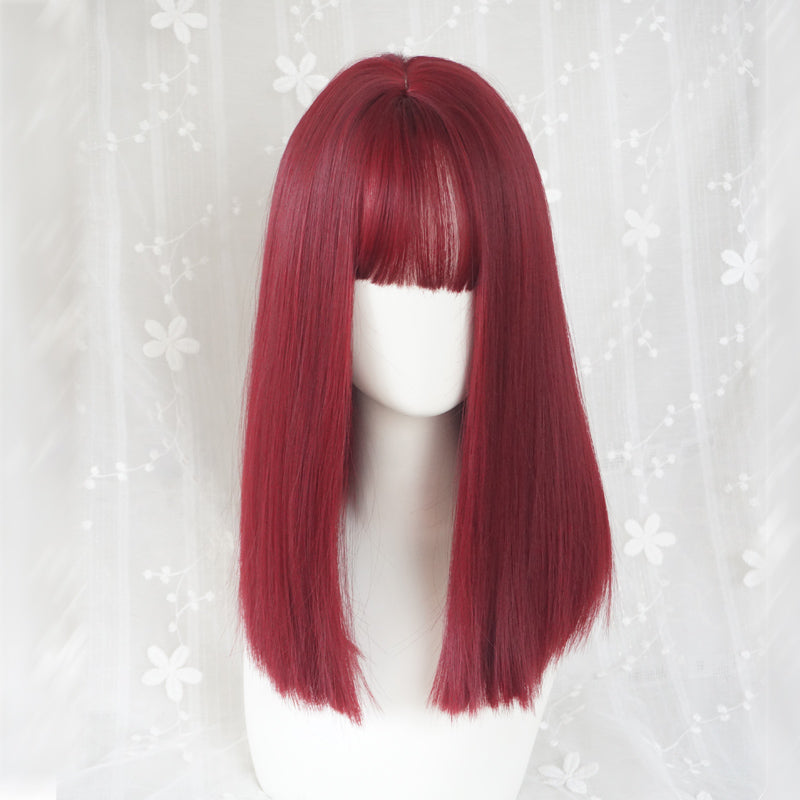 Wine red short straight hair PL20654