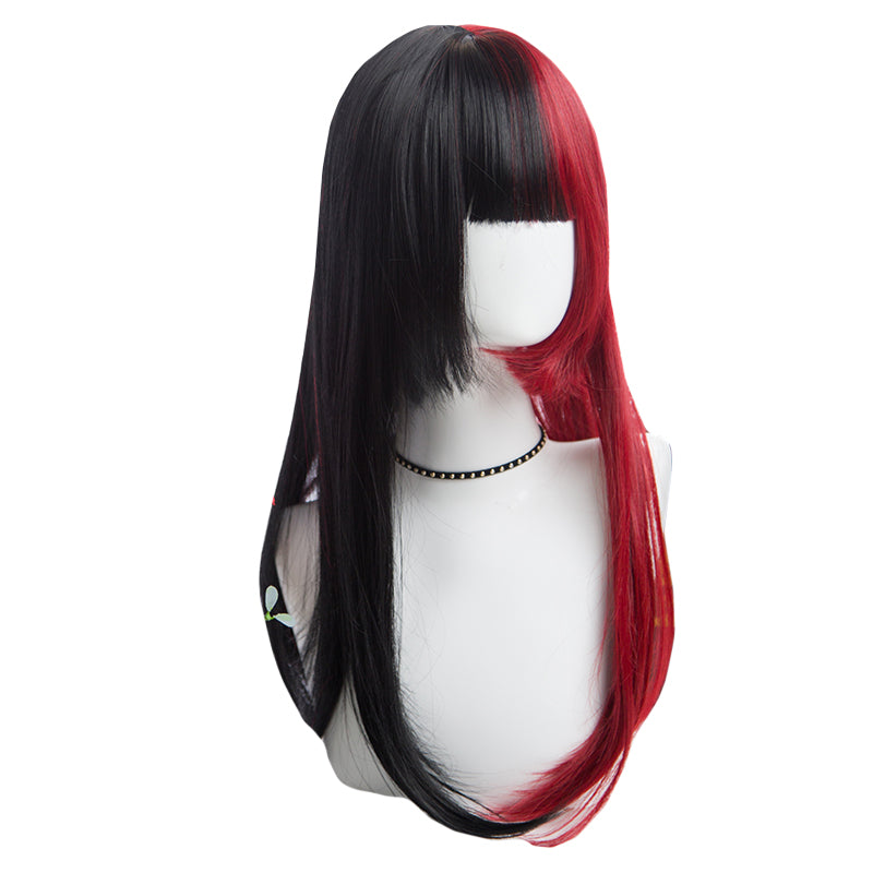 Red black long straight wig PL50378