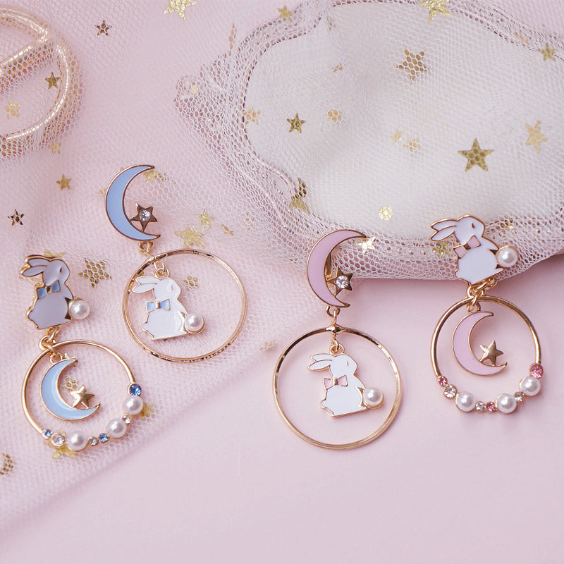 Cute Moon Rabbit Ear Studs PL50390