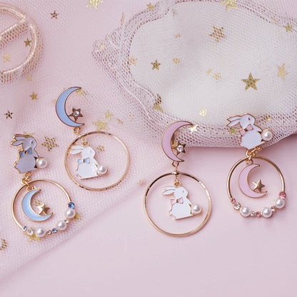 Cute Moon Rabbit Ear Studs PL50390