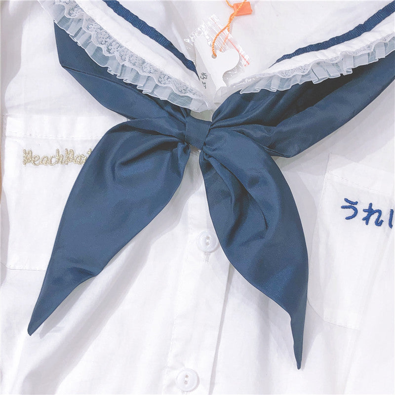 Bow navy collar shirt PL20739