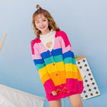 Winter rainbow colorblock cardigan sweater PL20822