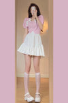 Cute pink top + white skirt PL51924