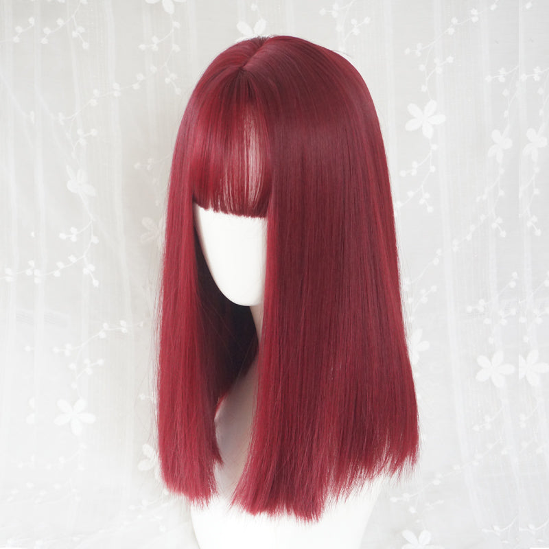 Wine red short straight hair PL20654