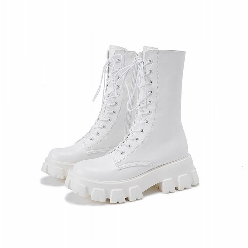 Black + white mid-tube boots PL51177