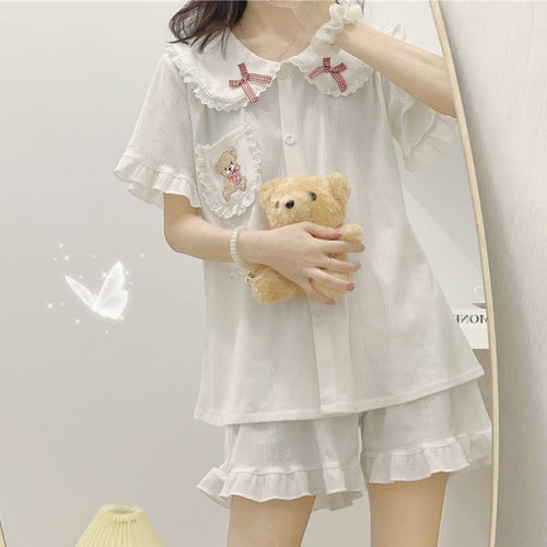 Cute bear white pajamas set PL51774