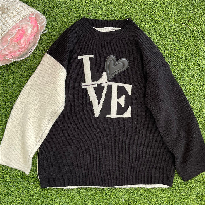 Pink Heart Letter Embroidered Sweater  P1052