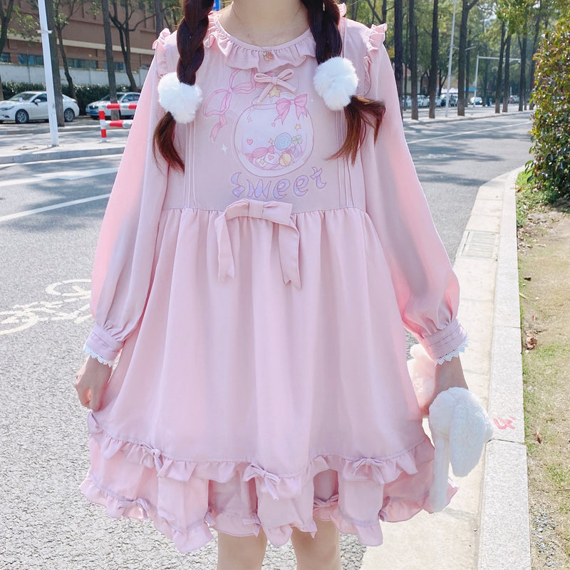 Lovely bow long sleeve dress PL51350