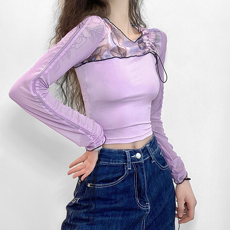 Printed net yarn bottoming shirt PL51047