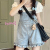 Denim suspenders wide-leg pants PL51651