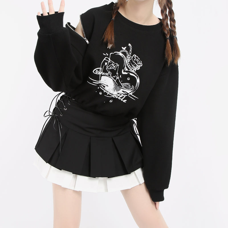 Black irregular cropped sweatshirt  PL21101