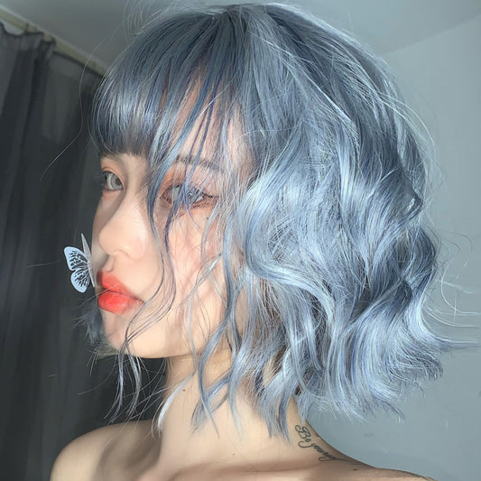 Harajuku blue gray short curly hair wig PL51474