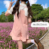 Cute girly white shirt + pink overalls  PL51418