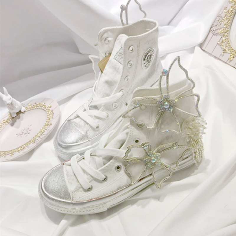 Lolita rhinestone high canvas shoes     PL20172