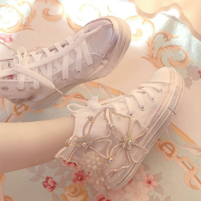 Lolita rhinestone high canvas shoes     PL20172