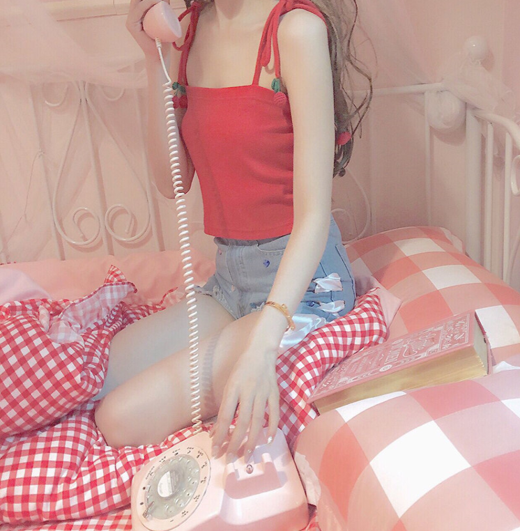 Knitted cherry suspender top PL20519