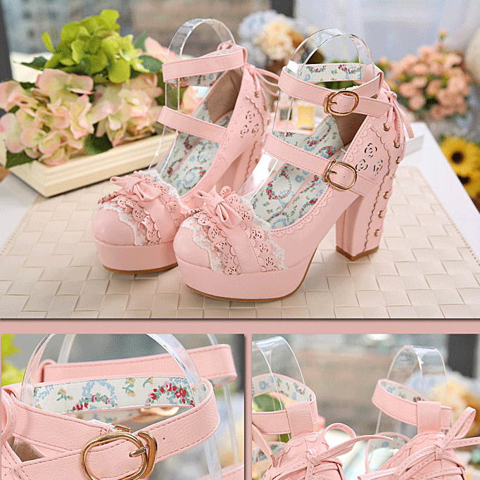 Lace bow heels PL50132