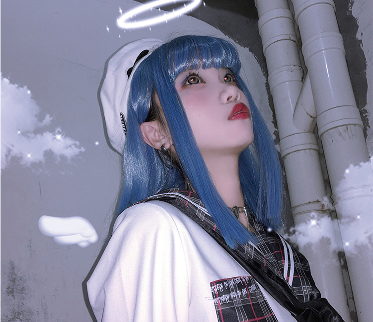 Harajuku water mist blue wig   PL50256