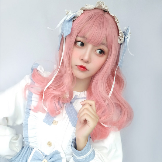 Cute pink long curly wig PL50321