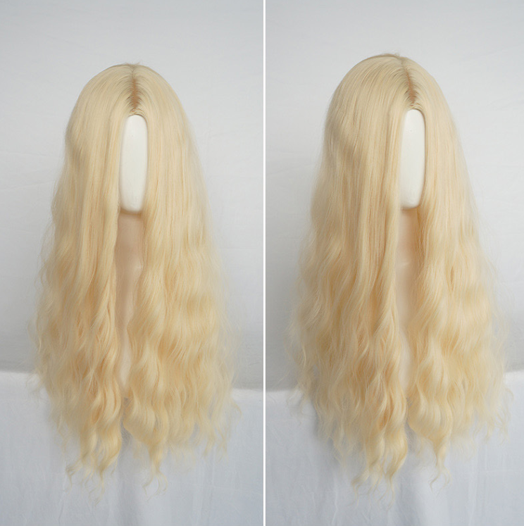 Golden long curly wig PL50344