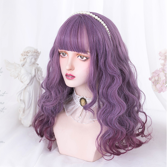 Purple long curly wig PL50482