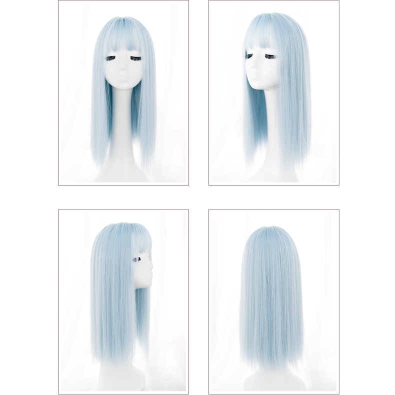 Blue long straight wig PL50492