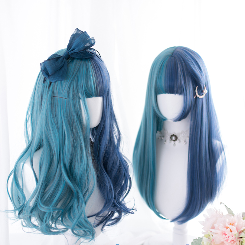 Blue long curly wig PL50572