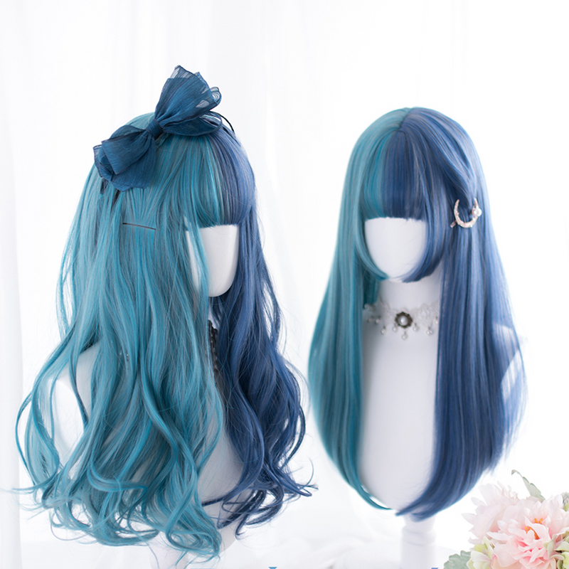 Blue long curly wig PL50572