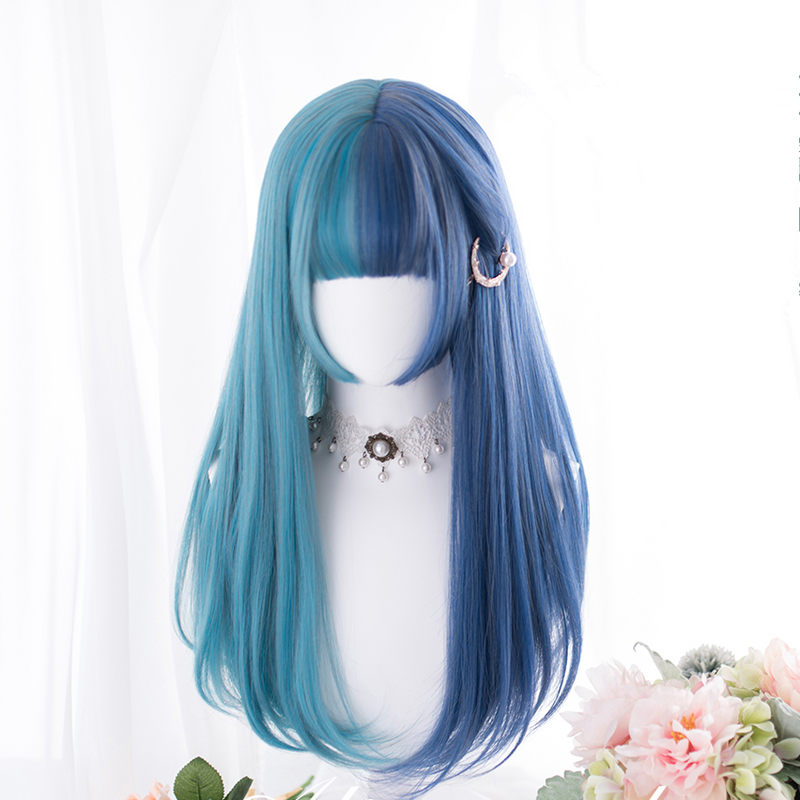 Blue long curly wig PL50572