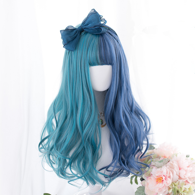 Blue long curly wig PL50572